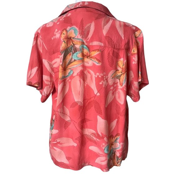 Jams World Woman Hawaiian Print Short Sleeve Blouse Button Up Size M Orange Red - Picture 2 of 8